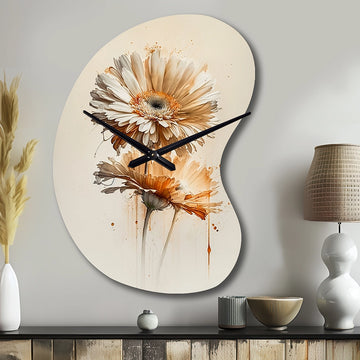 Orange Gerbera Flower III - Asymmetric Metal Wall Clock